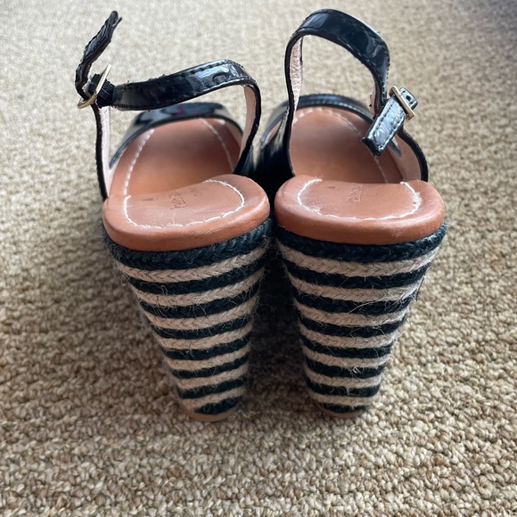 NWOT Kate Spade Black Patent Leather Peep-toe Slingback Espadrilles Wedges - Picture 4 of 5